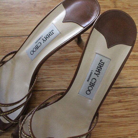 Jimmy Choo Brown Strappy Leather Heels - Picture 2 of 5